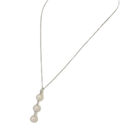 Japanese Akoya Pearl Necklace – Triple Baroque Akoya Pearls (8.5 – 9 mm) on an Adjustable Silver Chain – Handcrafted in Ainan, Ehime, Japan