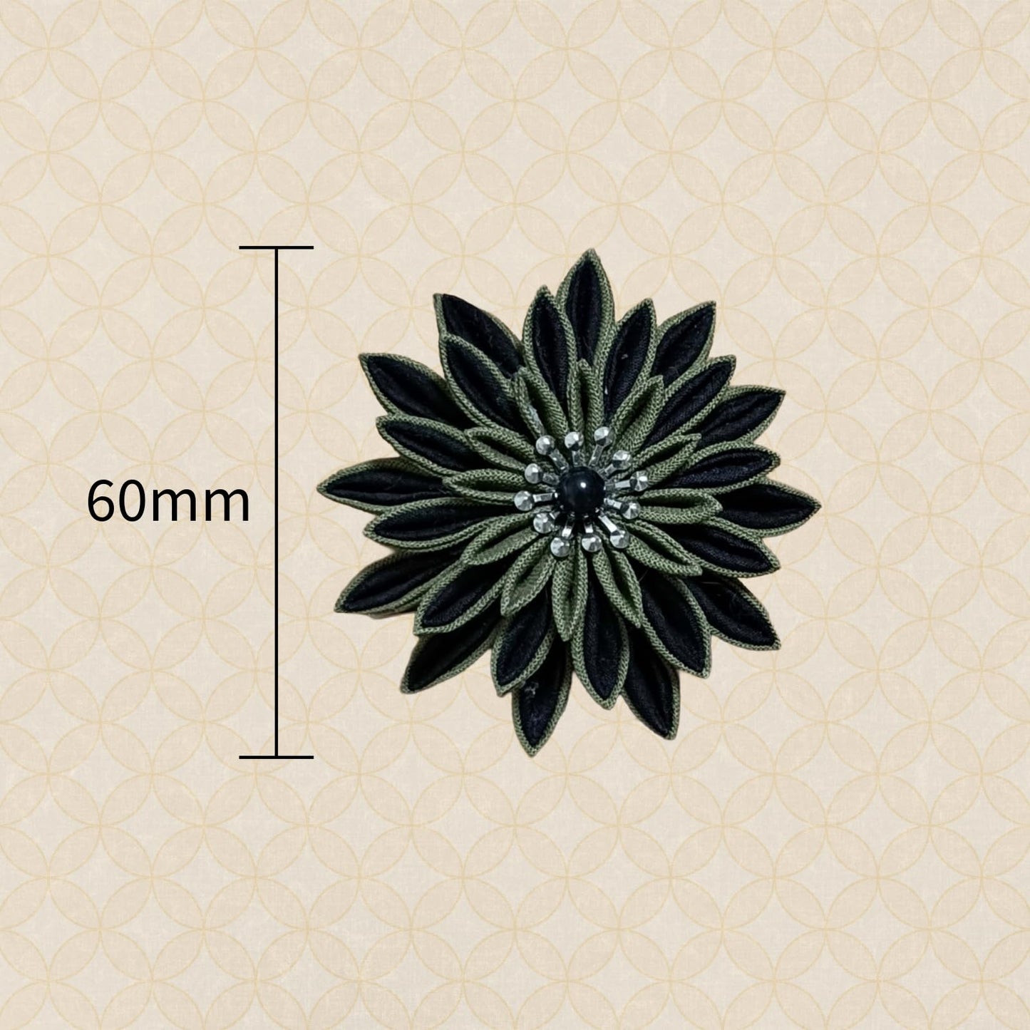Made in Japan Handmade Fabric Flower Brooch - Traditional Tsumami Zaiku Craft, Sophisticated Dark Green