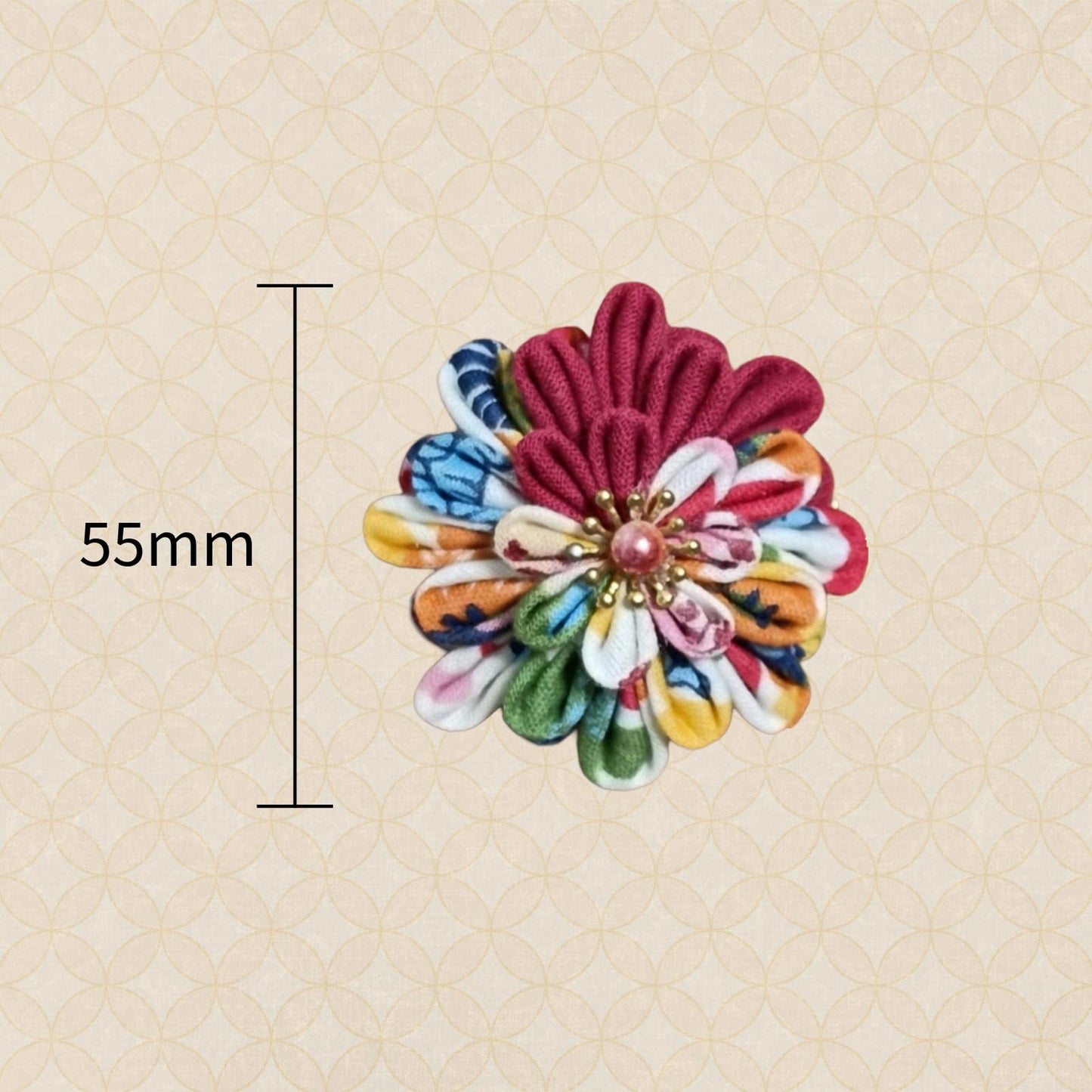 Made in Japan Handmade Fabric Flower Brooch - Traditional Tsumami Zaiku Craft, Multi-Color Design