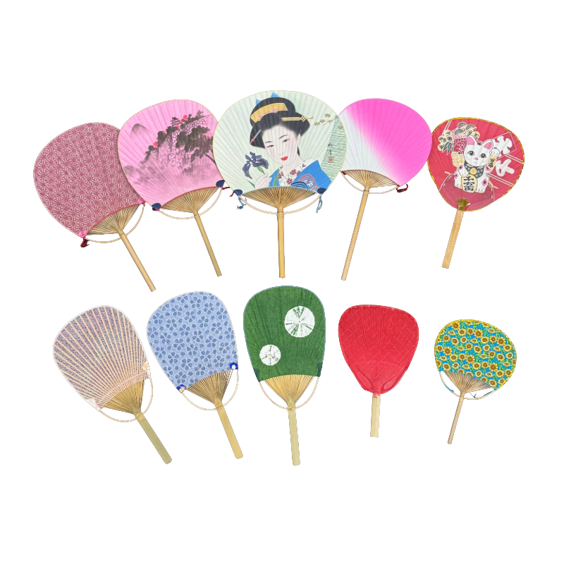 Assorted Set of 10 Traditional Japanese Marugame Uchiwa Bamboo Fans from Kagawa, Japan