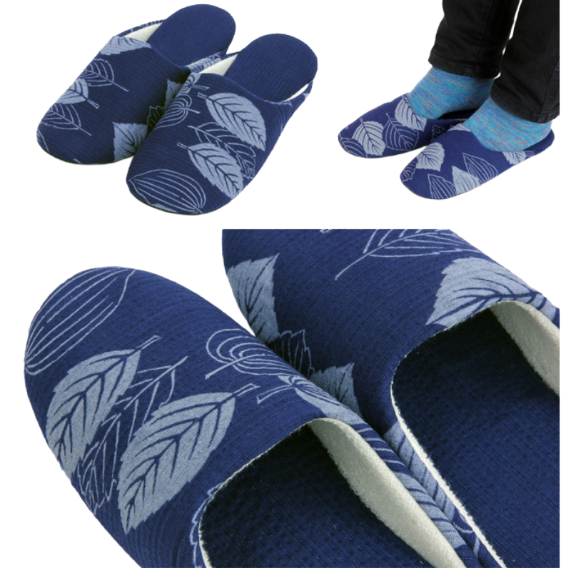 [Large Size] Awa Shijira Indigo-Dyed Bassen Slippers — Traditional Elegance & Ultimate Barefoot Comfort