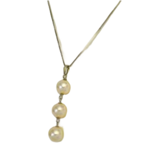 Japanese Akoya Pearl Necklace – Triple Baroque Akoya Pearls (8.5 – 9 mm) on an Adjustable Silver Chain – Handcrafted in Ainan, Ehime, Japan