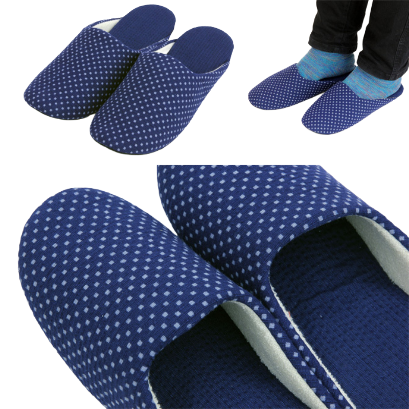 [Large Size] Awa Shijira Indigo-Dyed Bassen Slippers — Traditional Elegance & Ultimate Barefoot Comfort