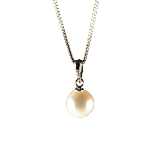 Single Japanese Baroque Pearl Necklace (8.5 mm) with Adjustable Silver Chain - Natural High-Luster Cultured Akoya Pearl Jewelry Handcrafted in Ainan, Ehime