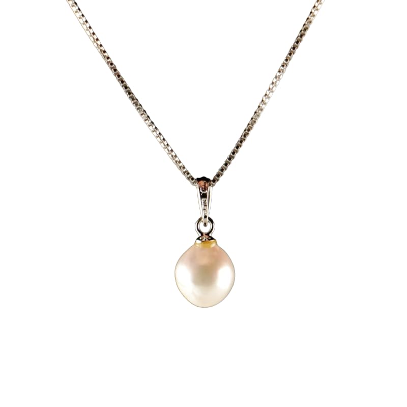 Single Japanese Baroque Pearl Necklace with Adjustable Silver Chain (9 mm)  - Natural High-Luster Cultured Akoya Pearl Jewelry Handcrafted in Ainan, Ehime
