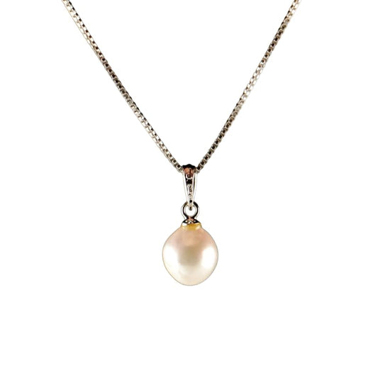 Single Japanese Baroque Pearl Necklace with Adjustable Silver Chain (9 mm)  - Natural High-Luster Cultured Akoya Pearl Jewelry Handcrafted in Ainan, Ehime