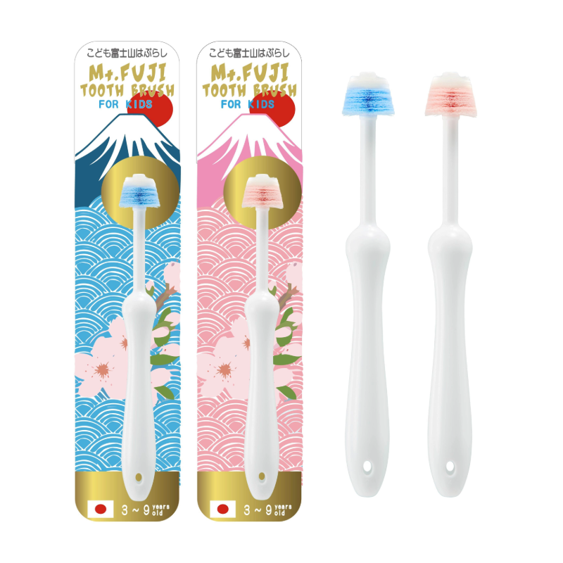 Mt. Fuji Kids 360° Toothbrush Set – Blue & Pink (2-Pack) | Made in Japan Gift Set