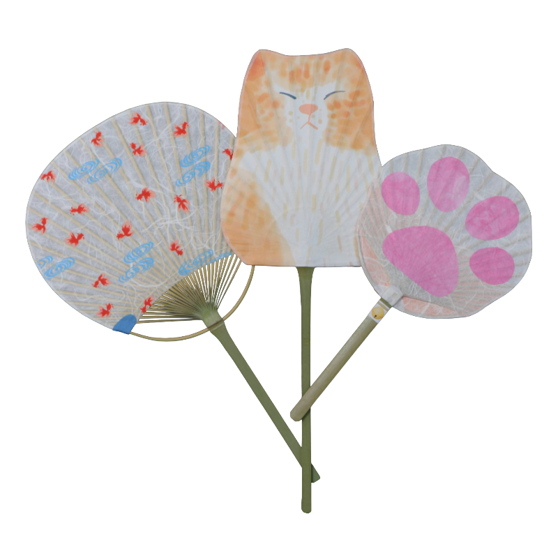 Marugame Uchiwa Fan Set of 3 (Ginger Cat Edition)