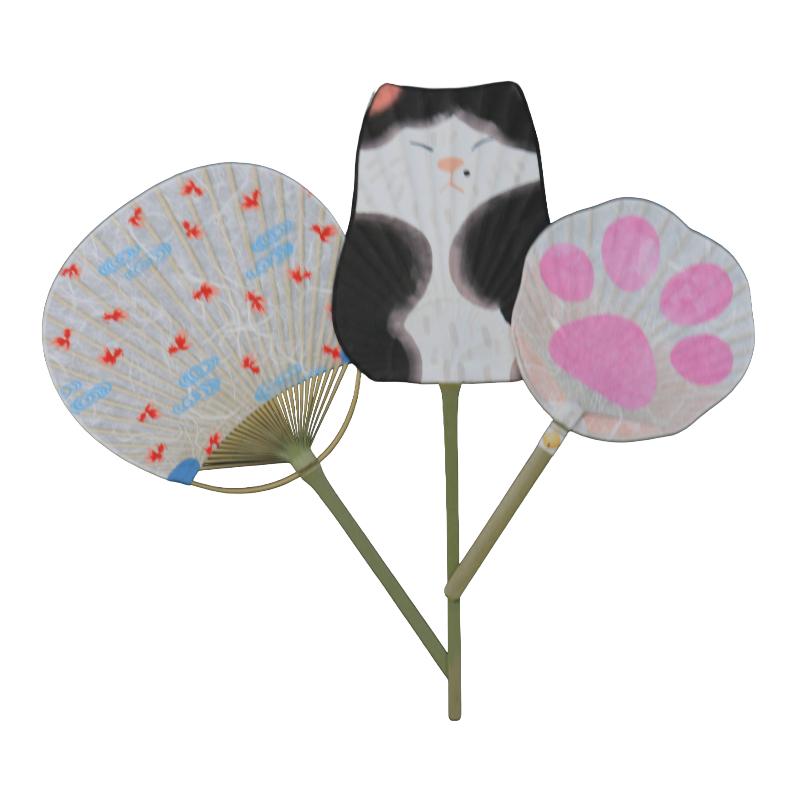 Marugame Uchiwa Fan Set of 3 (Tuxedo Cat Edition)