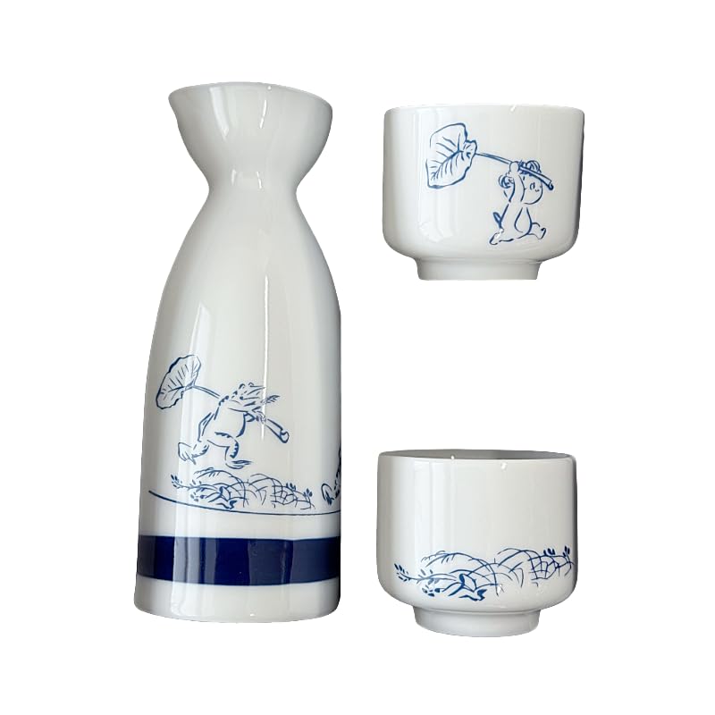 Shinjo-kun Japanese Sake Set Gift Box – Tokkuri Sake Bottle and 2 Ochoko Cups, Traditional Japanese Drinkware Set