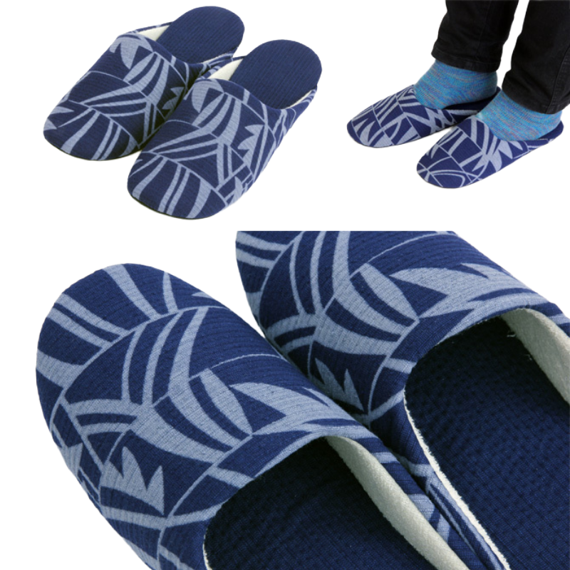 [Large Size] Awa Shijira Indigo-Dyed Bassen Slippers — Traditional Elegance & Ultimate Barefoot Comfort