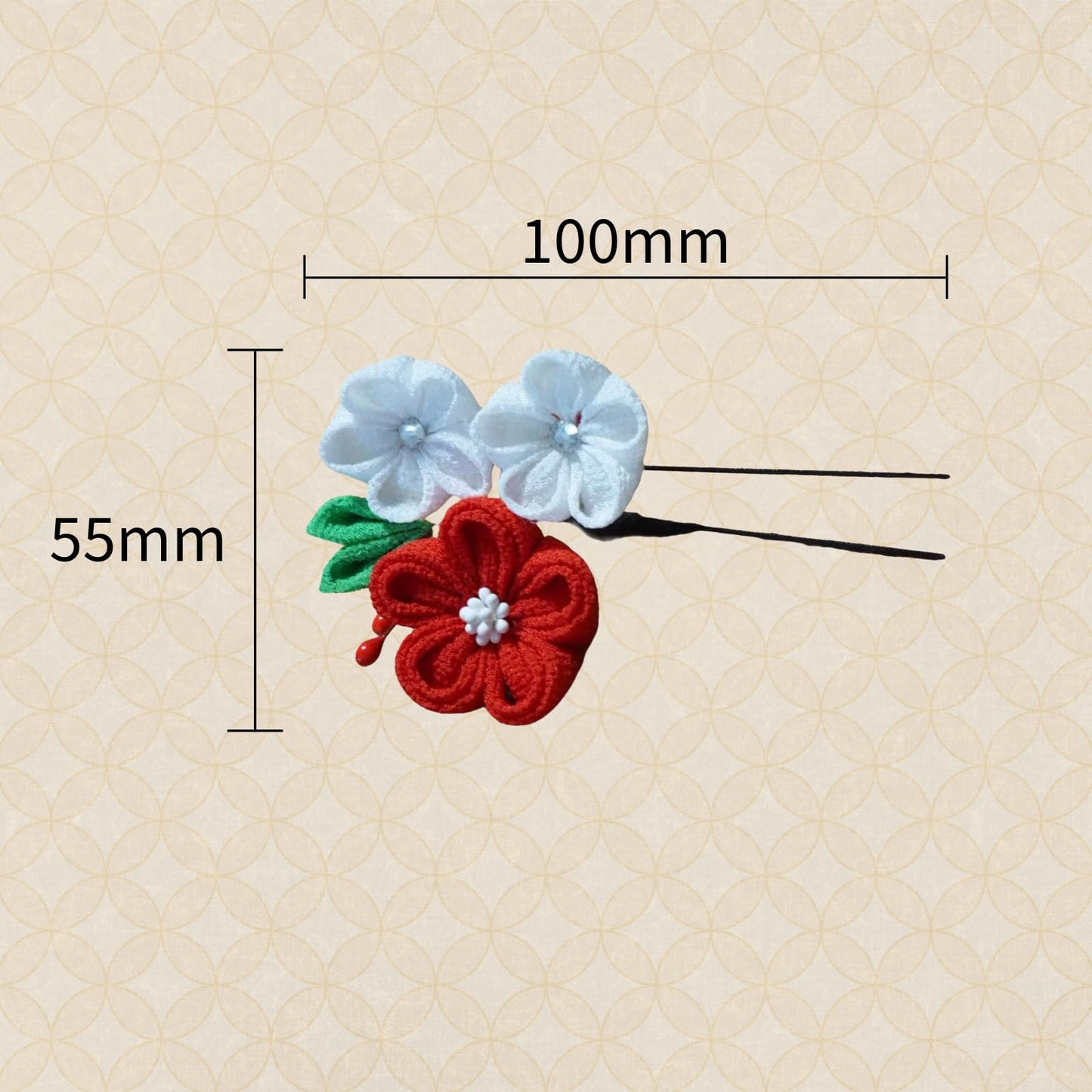 Made in Japan Handmade Fabric Flower Kanzashi Hairpin - Traditional Plum Blossom Design