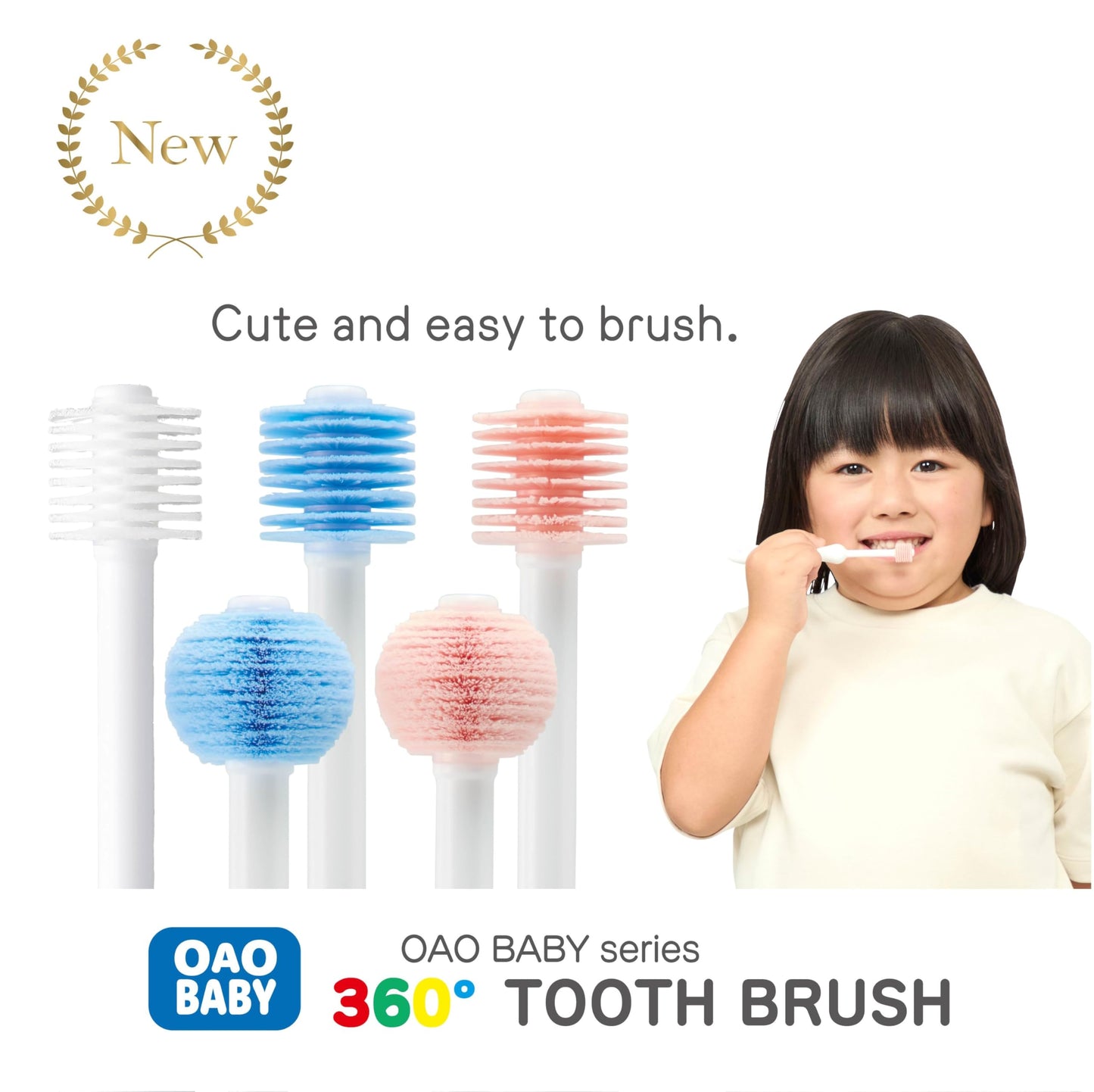 OAO 360° Kids Toothbrush Set – 5-Pack (2 Styles) | Made in Japan Training Brush for Ages 3-7