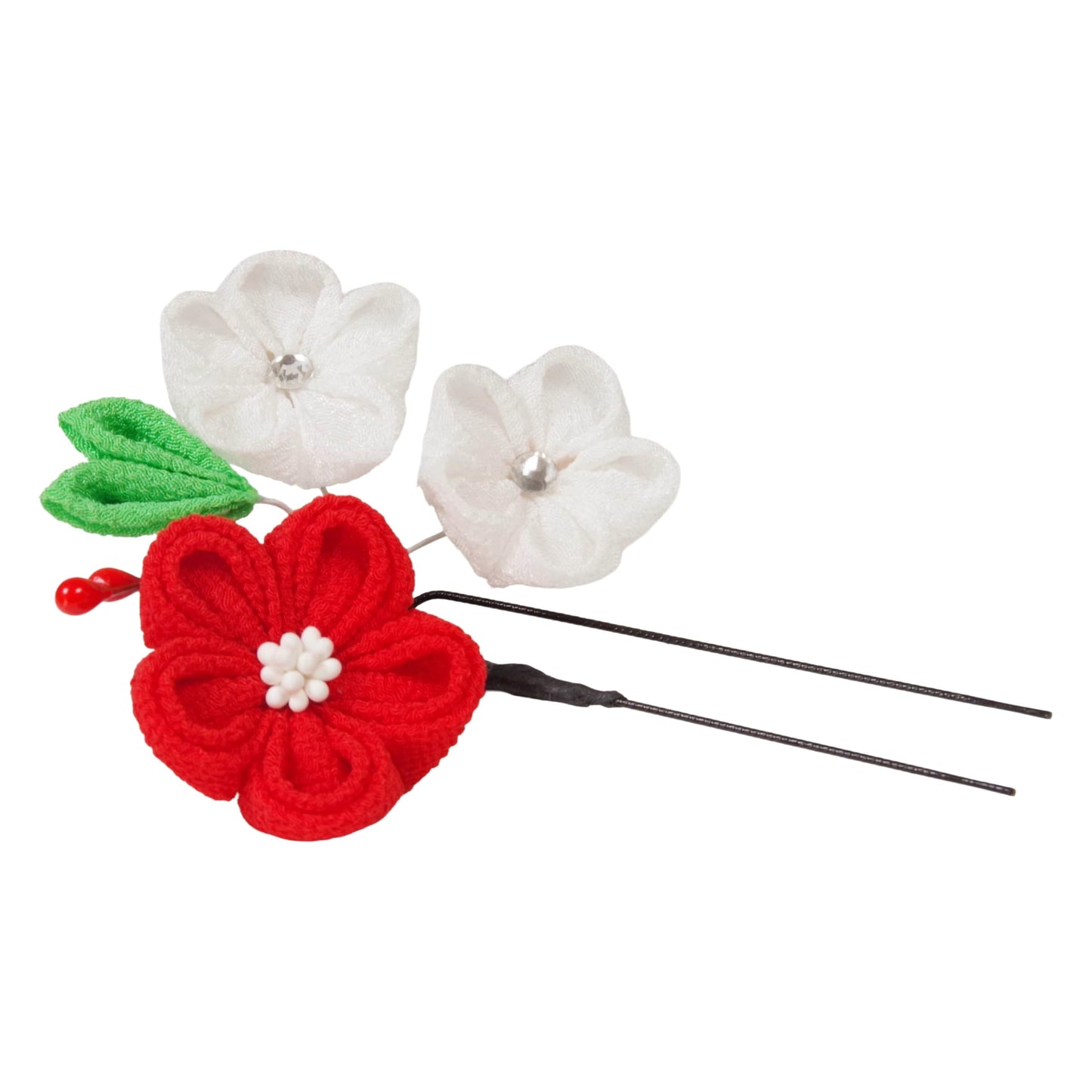 Made in Japan Handmade Fabric Flower Kanzashi Hairpin - Traditional Plum Blossom Design