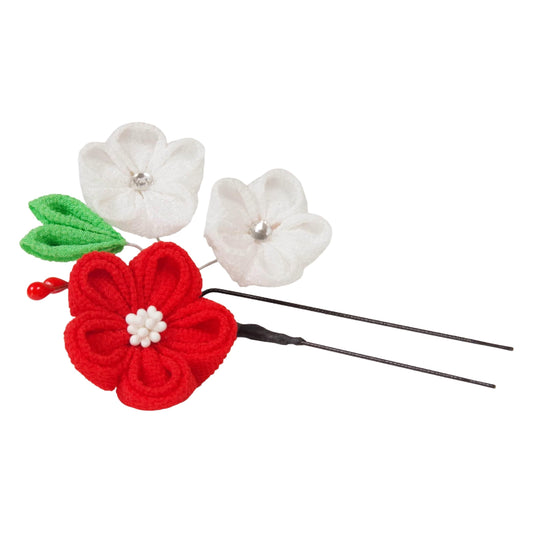 Made in Japan Handmade Fabric Flower Kanzashi Hairpin - Traditional Plum Blossom Design