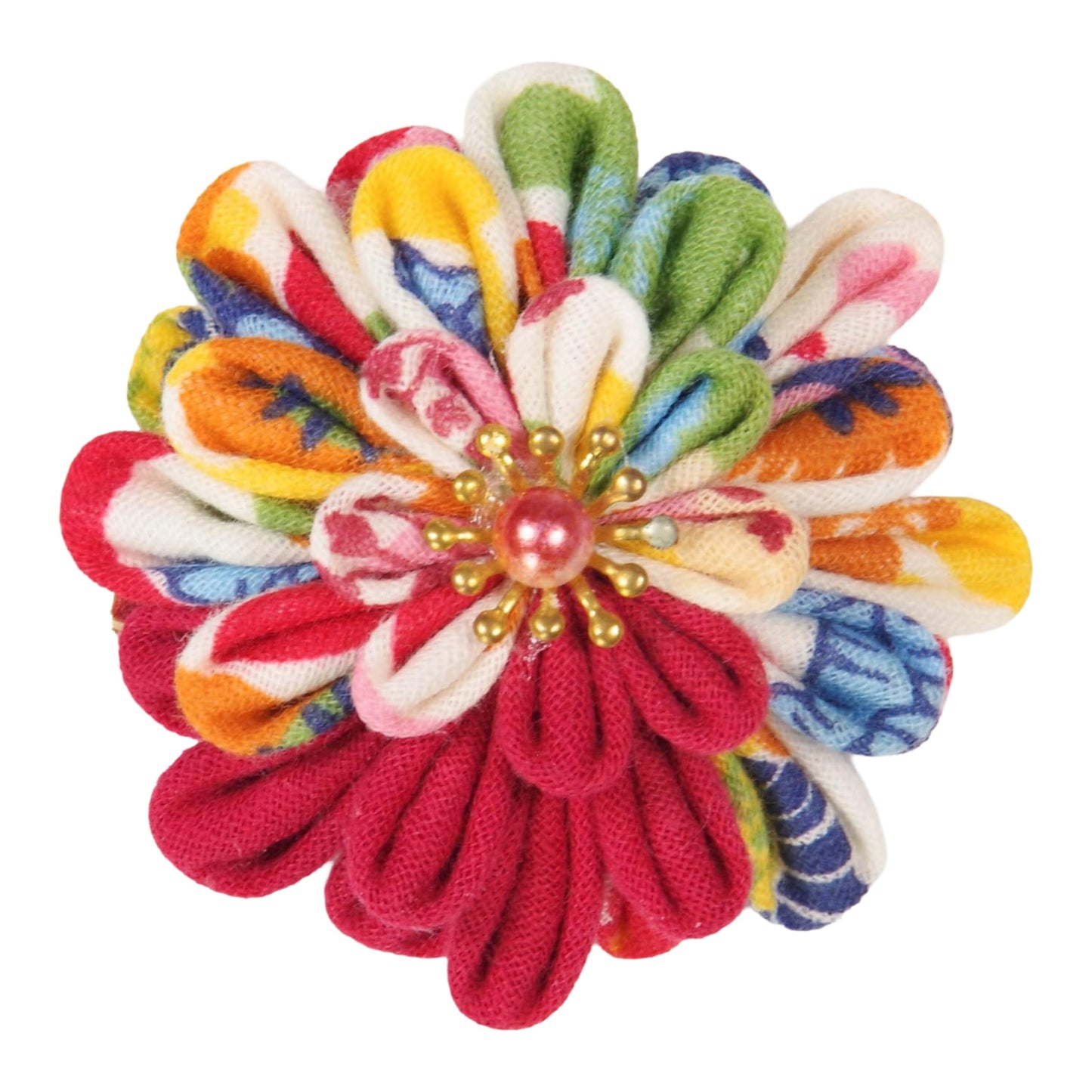 Made in Japan Handmade Fabric Flower Brooch - Traditional Tsumami Zaiku Craft, Multi-Color Design